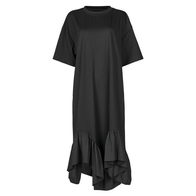 Punk Rave Women's Punk Vintage Ruffles Maxi Black Little Dress