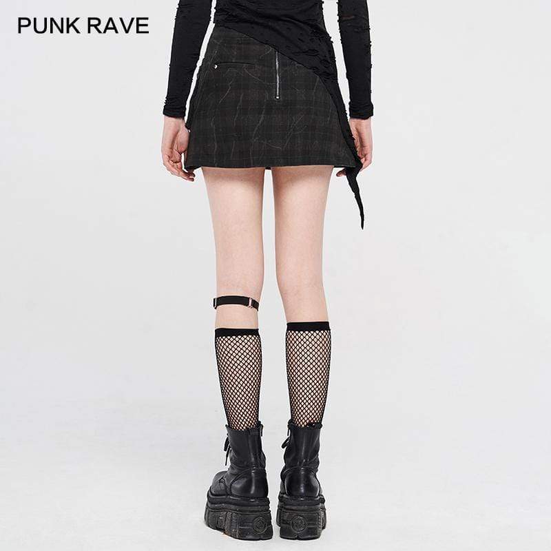 Women's Punk Zipper Buckle-up Skirts With Pocket