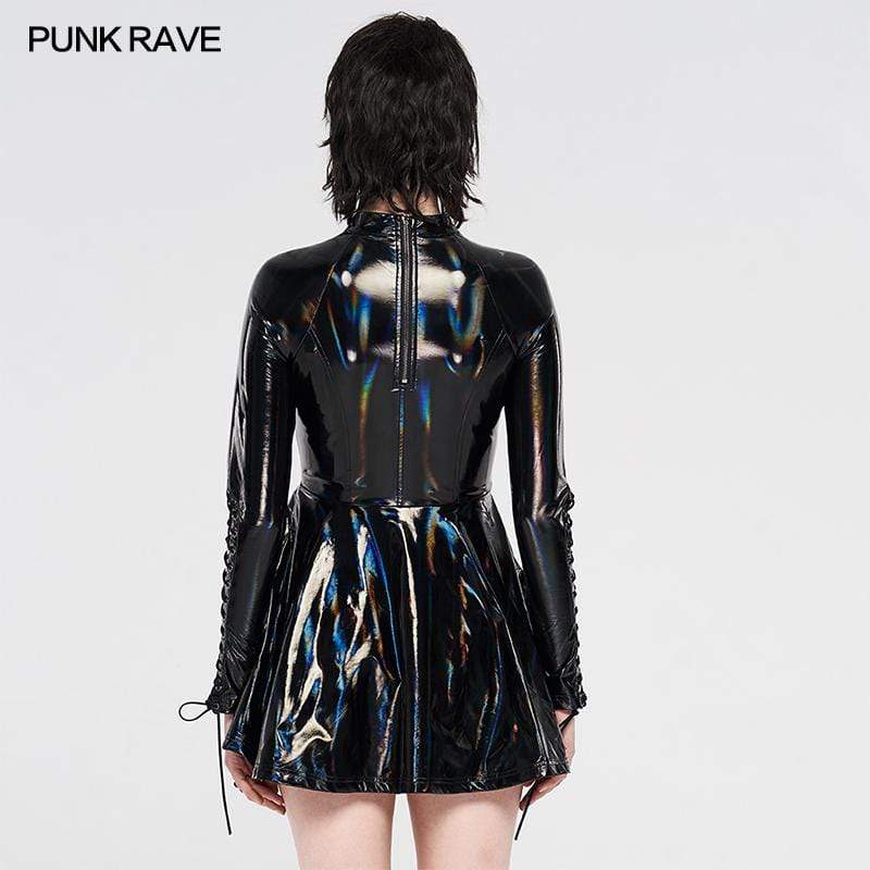 Women's Punk Zipper Cutout Faux Leather Dresses