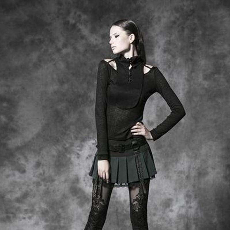 Women's Gothic Straps Pleated Skirt with Belt