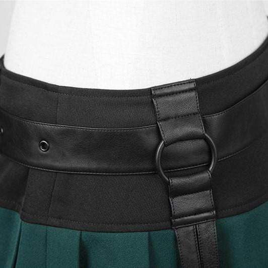 Women's Gothic Straps Pleated Skirt with Belt