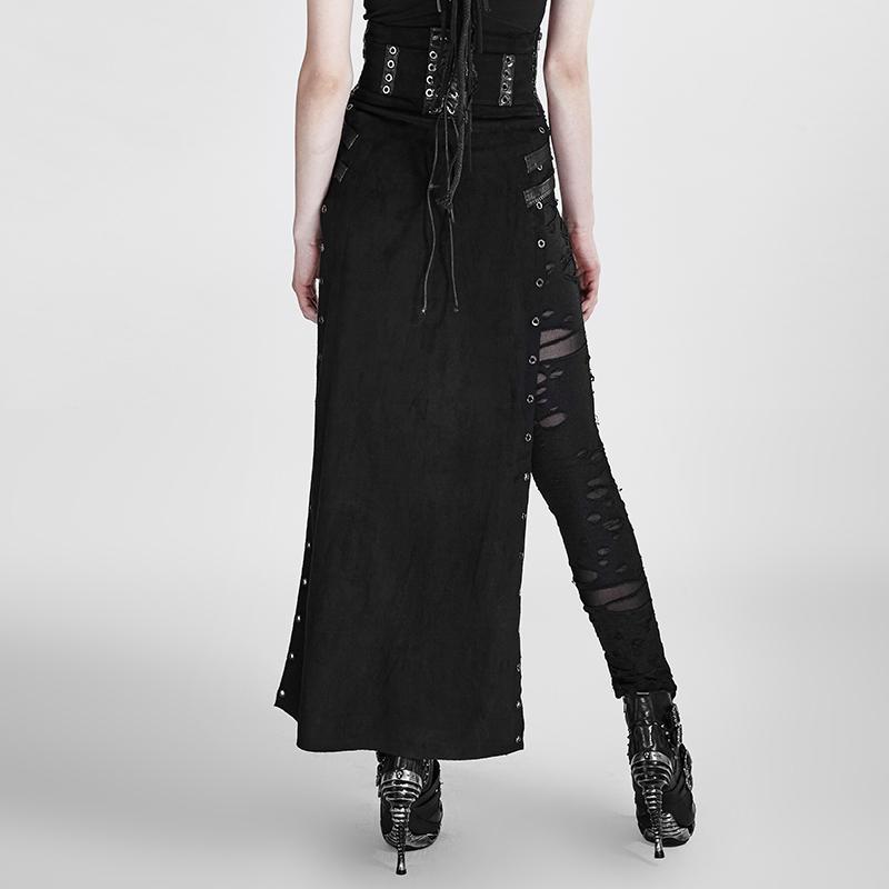 Women's Steampunk Buckle Up Side Slit Maxi Skirt