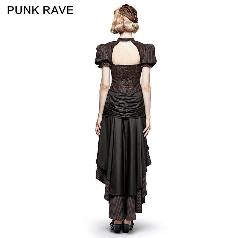 Women's Steampunk Coffee Puff Sleeves High Low Ruffles Dress