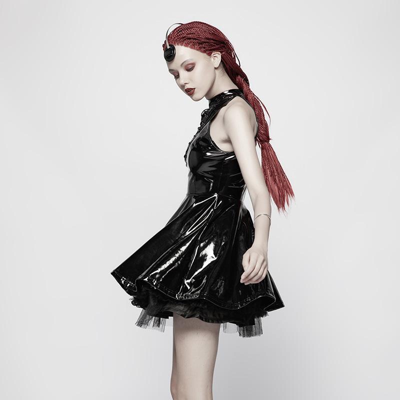 Women's Steampunk Latex Halterneck Mini Dress Halloween Costume