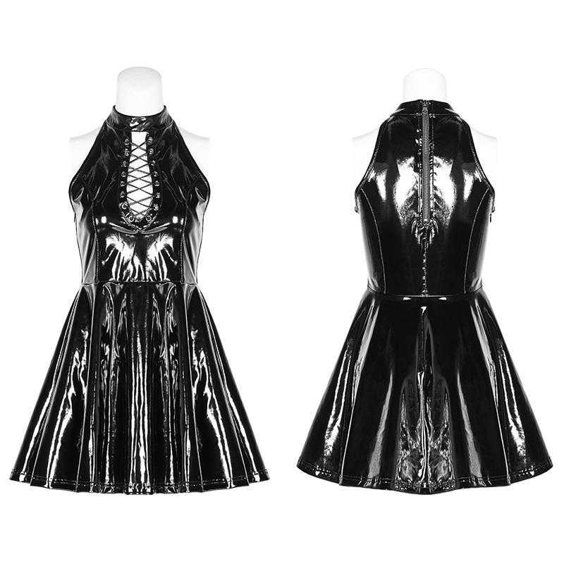 Women's Steampunk Latex Halterneck Mini Dress Halloween Costume