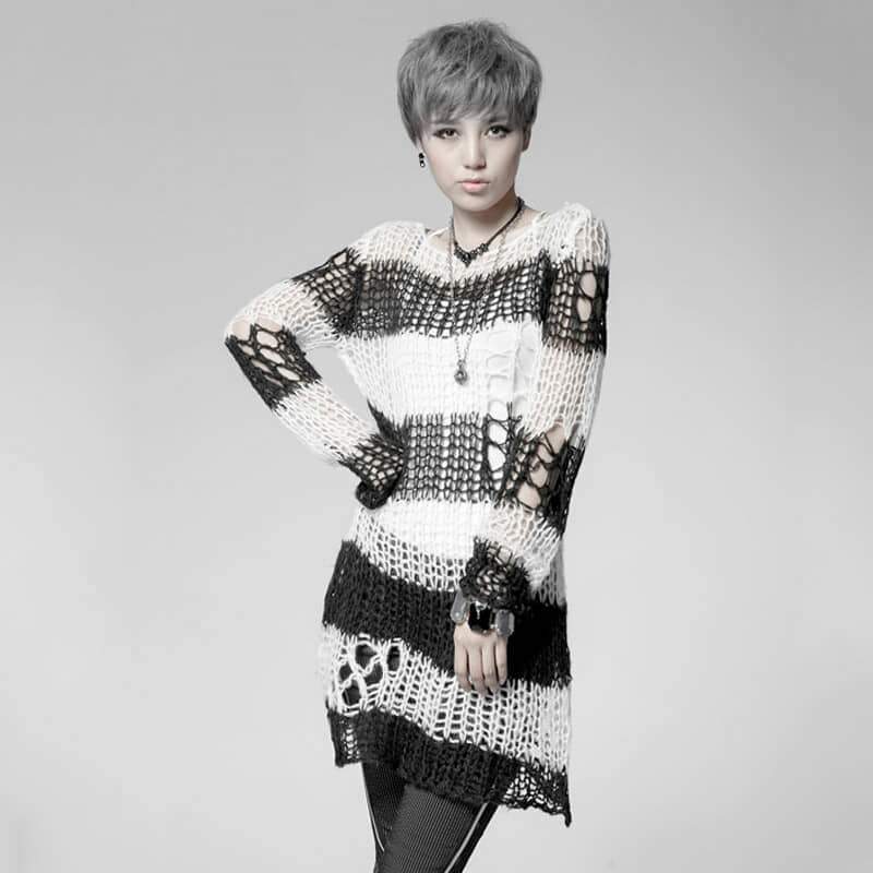 Women's Striped Ripped Casual Sweater