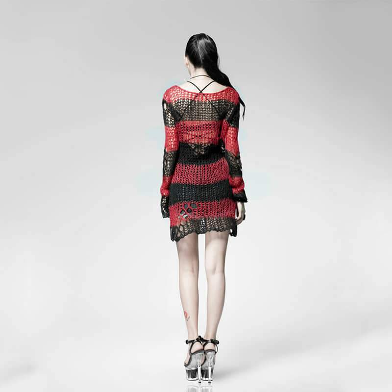 Women's Striped Ripped Casual Sweater