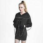 Women's Punk Cross Mental Chain Hoodies Black