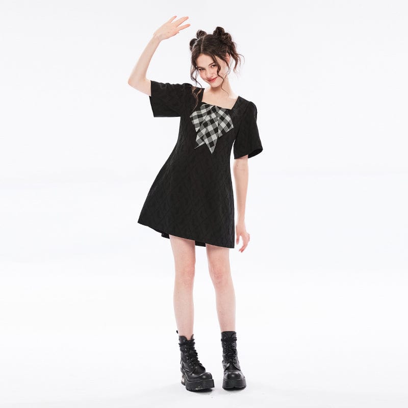 Punk Rave Women's Vintage Black Little Dress with Big Bowknot