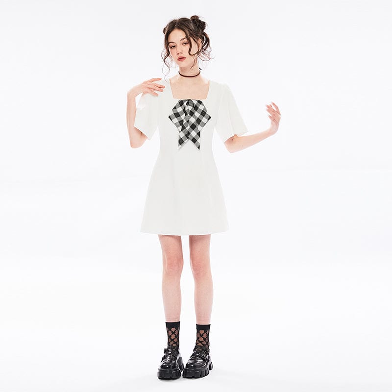 Punk Rave Women's Vintage Black Little Dress with Big Bowknot