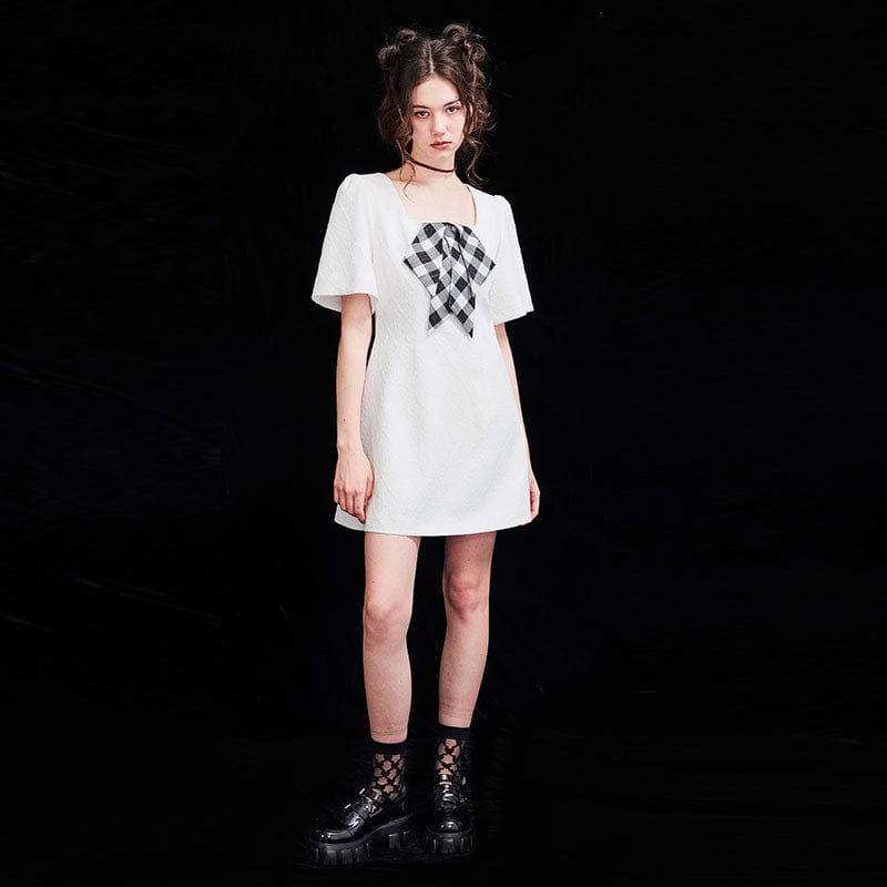 Punk Rave Women's Vintage Black Little Dress with Big Bowknot