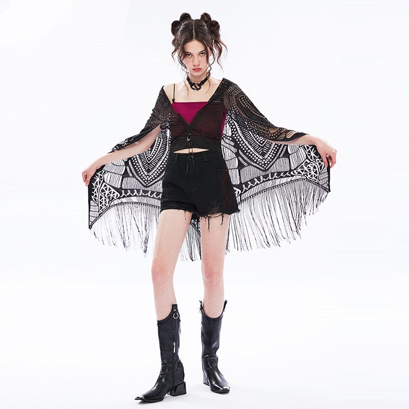 PUNK RAVE Women's Vintage Tassels Cloak