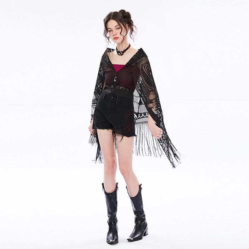 PUNK RAVE Women's Vintage Tassels Cloak