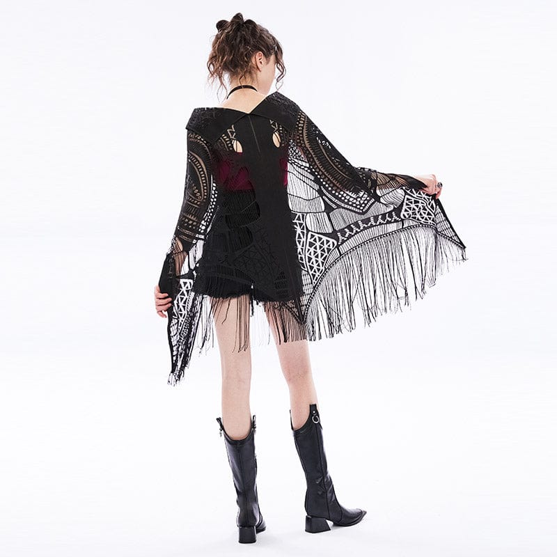 PUNK RAVE Women's Vintage Tassels Cloak