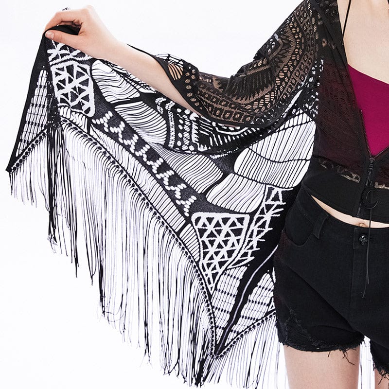 PUNK RAVE Women's Vintage Tassels Cloak