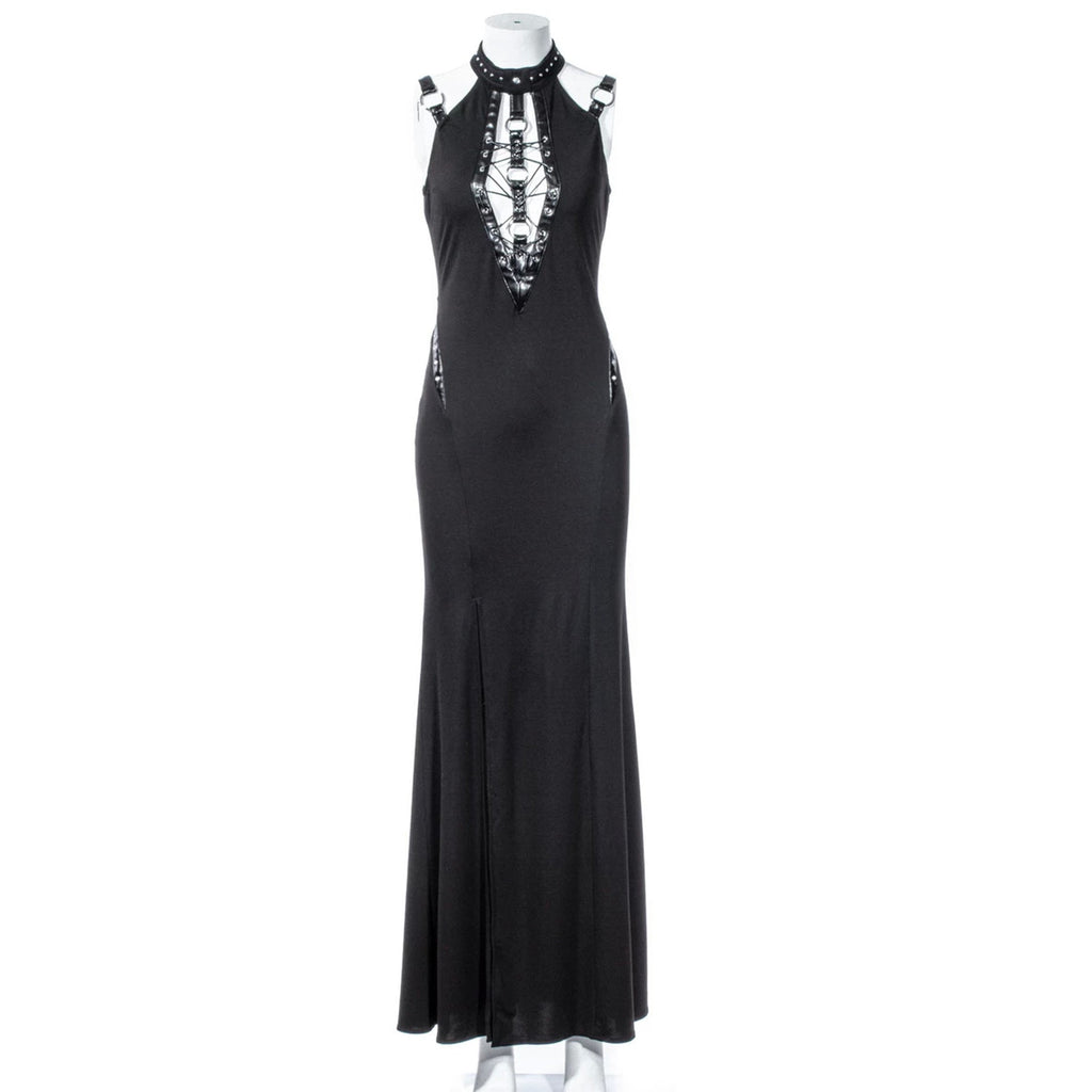 RNG Women's Gothic Cutout Split Halterneck Dress