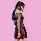 RNG Women's Gothic Floral Embroidered Mesh Splice Suspender Skirt