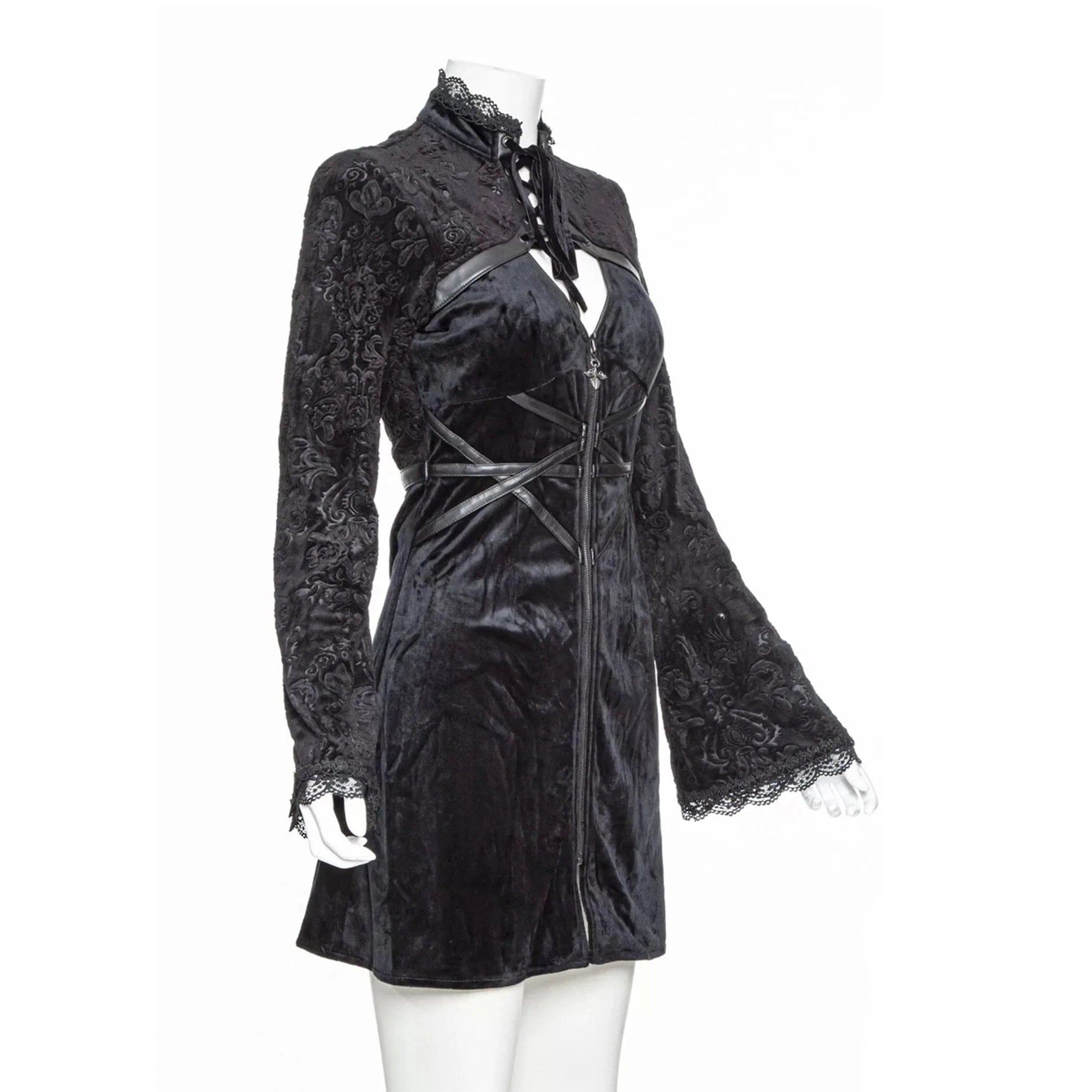 RNG Women's Gothic Plunging Embossing Mock Two-piece Dress