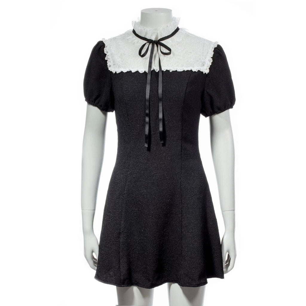 RNG Women's Gothic Stand Collar Lace Splice Dress