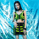 RNG Women's Grunge Contrast Color Buckle Skirt Green