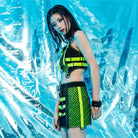 RNG Women's Grunge Contrast Color Buckle Skirt Green