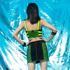 RNG Women's Grunge Contrast Color Buckle Skirt Green