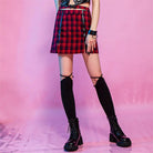 RNG Women's Grunge Cutout Buckle Plaid Skirt