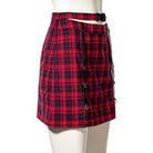 RNG Women's Grunge Cutout Buckle Plaid Skirt