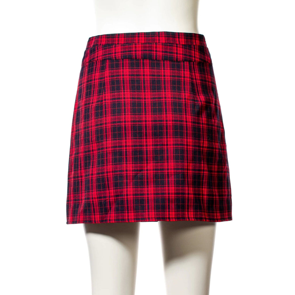 RNG Women's Grunge Cutout Buckle Plaid Skirt