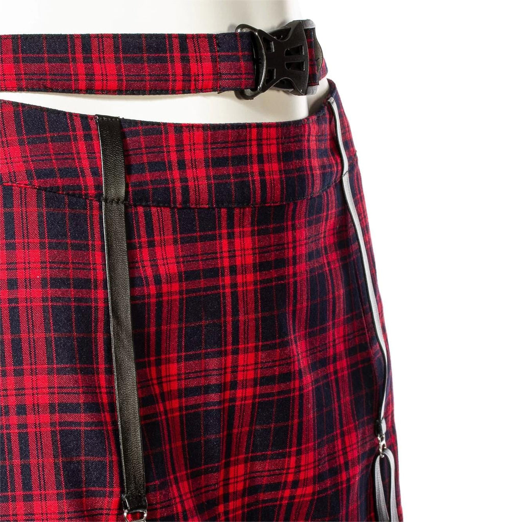 RNG Women's Grunge Cutout Buckle Plaid Skirt