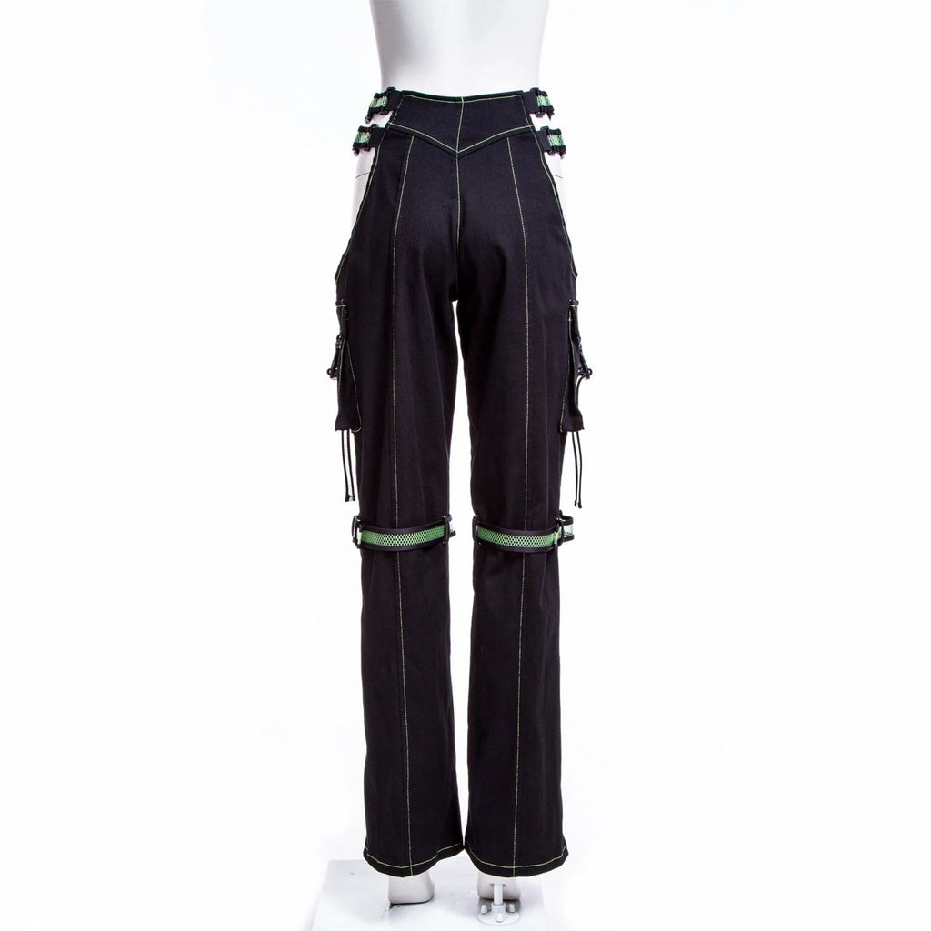 RNG Women's Grunge Cutout  Straps Pants Green