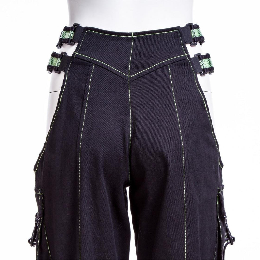 RNG Women's Grunge Cutout  Straps Pants Green