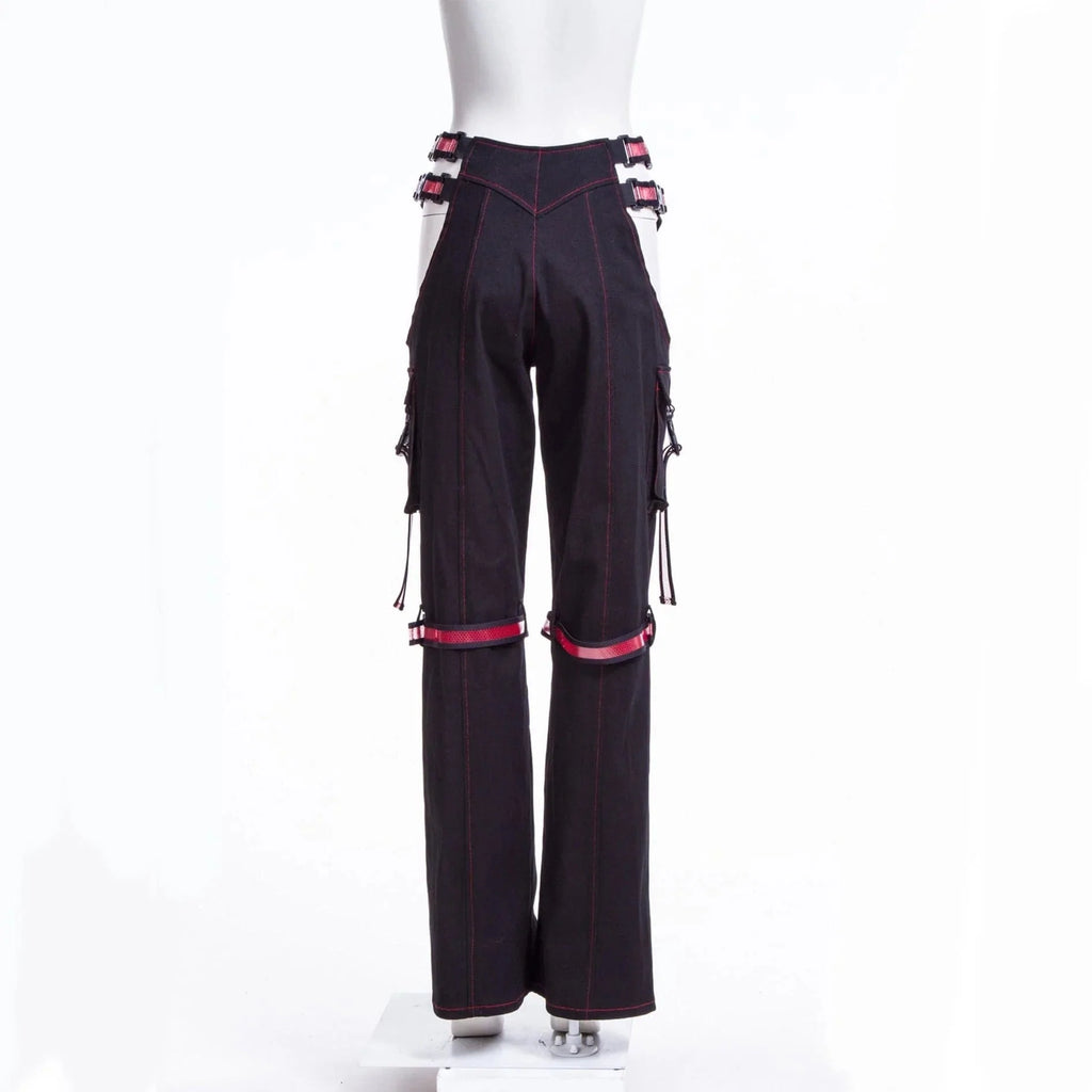 RNG Women's Grunge Cutout Straps Pants Red