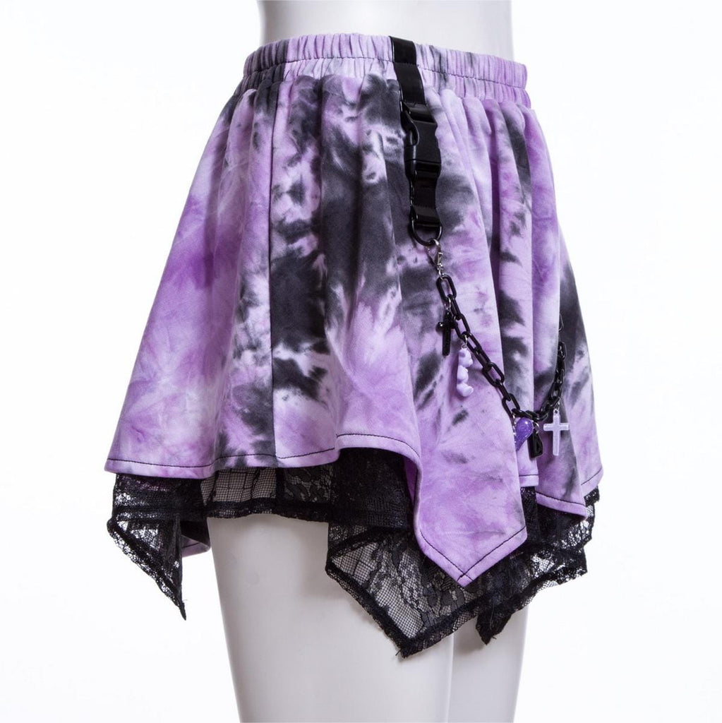 RNG Women's Grunge Irregular Lace Splice Tie-dyed Skirt