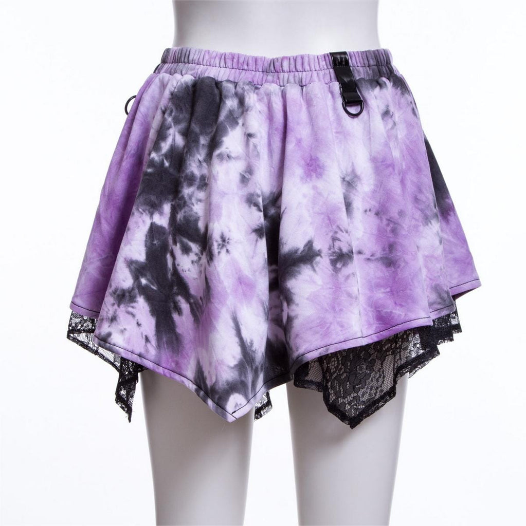 RNG Women's Grunge Irregular Lace Splice Tie-dyed Skirt