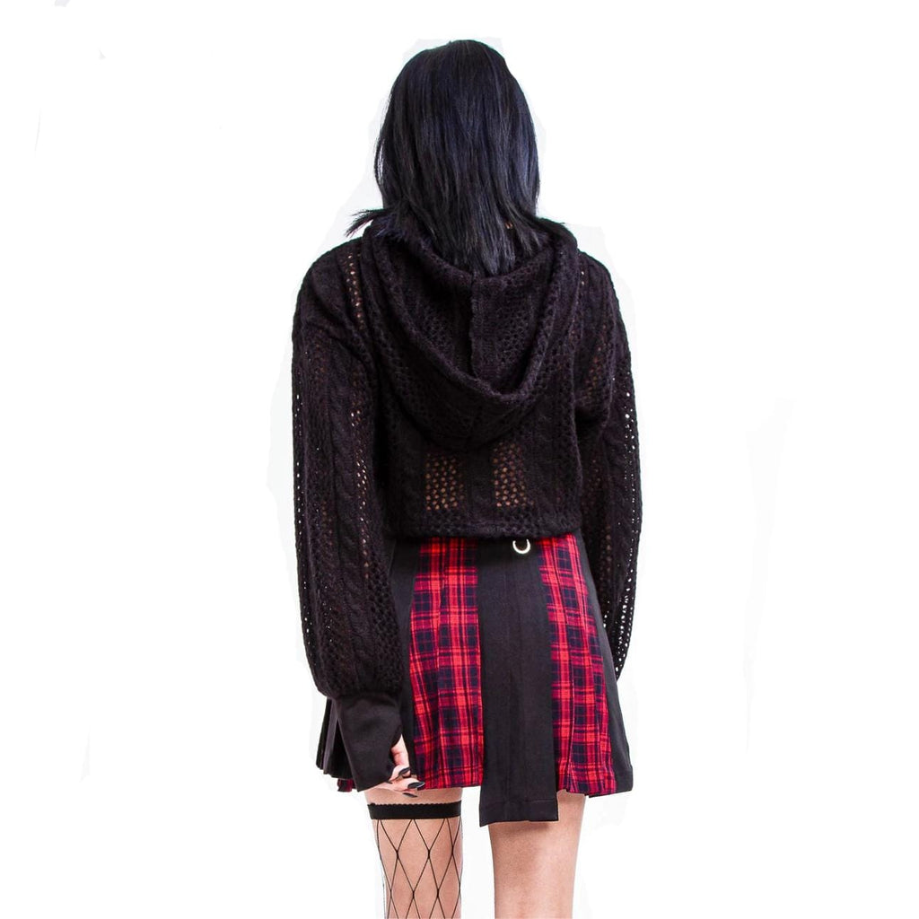 RNG Women's Grunge Irregular Plaid Splice Pleated Skirt Red