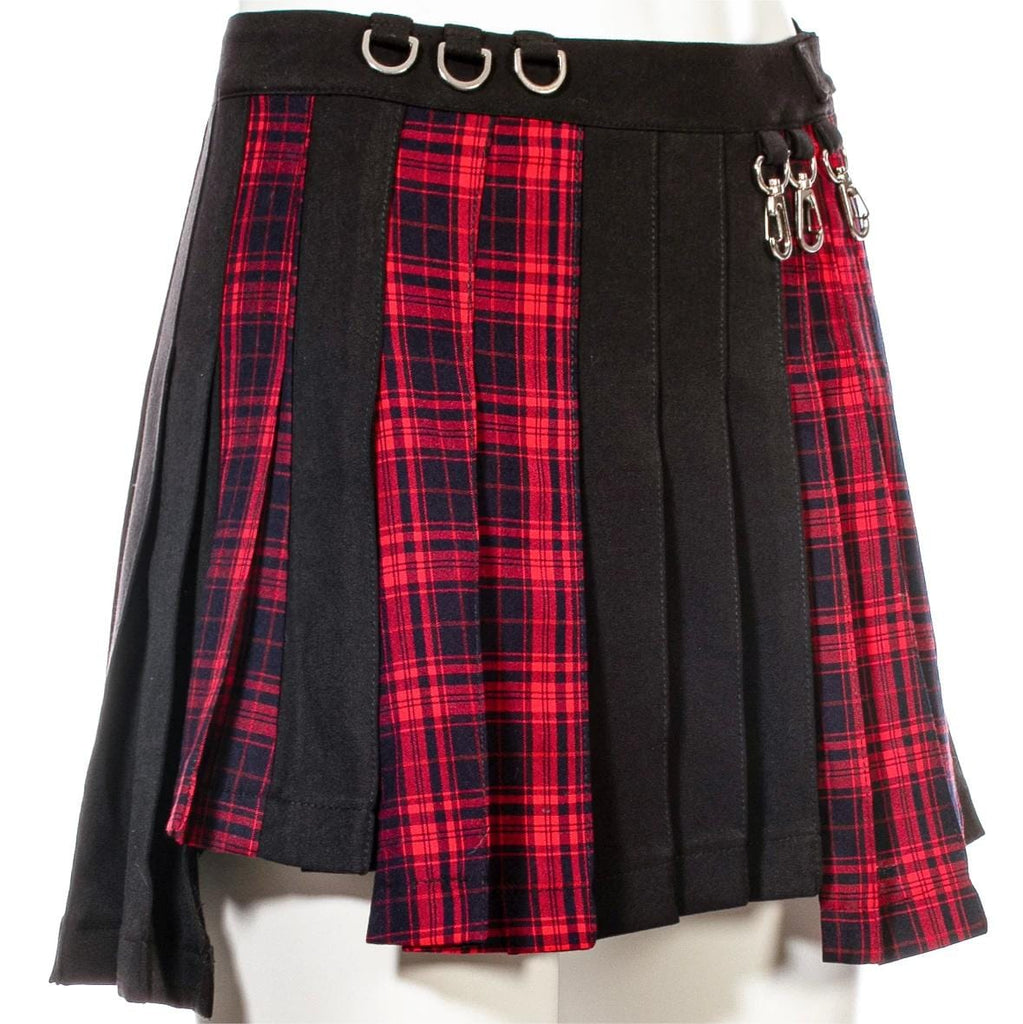 RNG Women's Grunge Irregular Plaid Splice Pleated Skirt Red