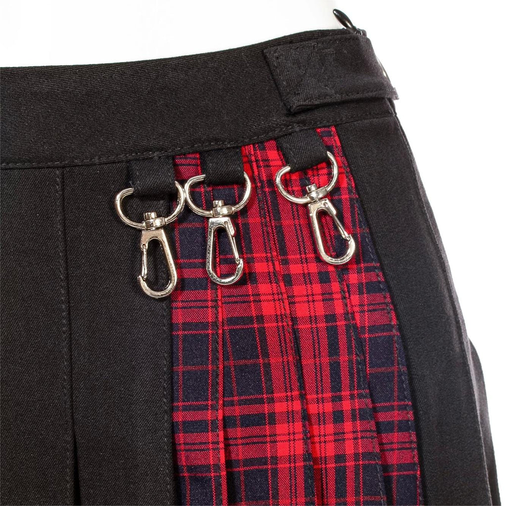 RNG Women's Grunge Irregular Plaid Splice Pleated Skirt Red