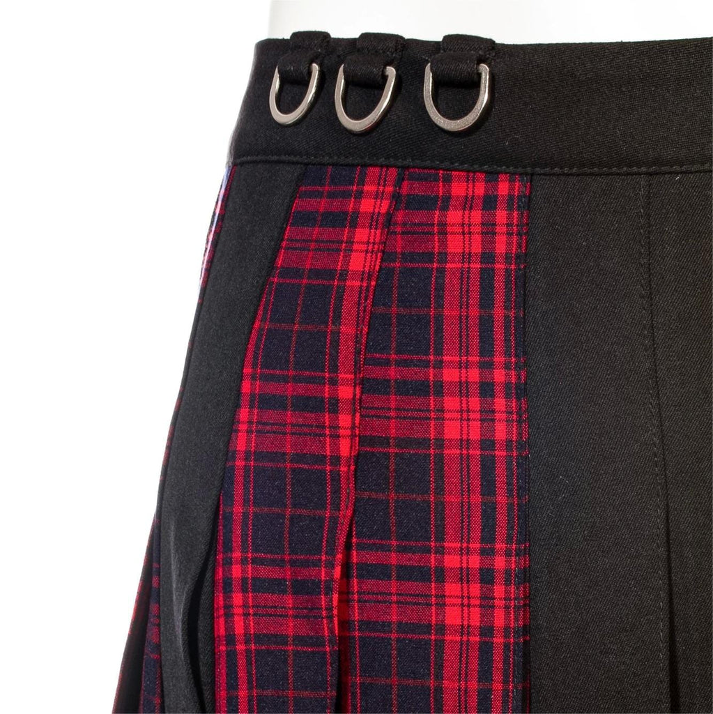 RNG Women's Grunge Irregular Plaid Splice Pleated Skirt Red