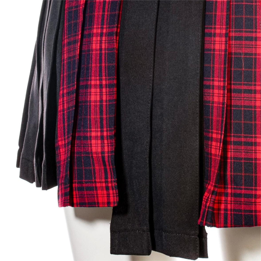 RNG Women's Grunge Irregular Plaid Splice Pleated Skirt Red