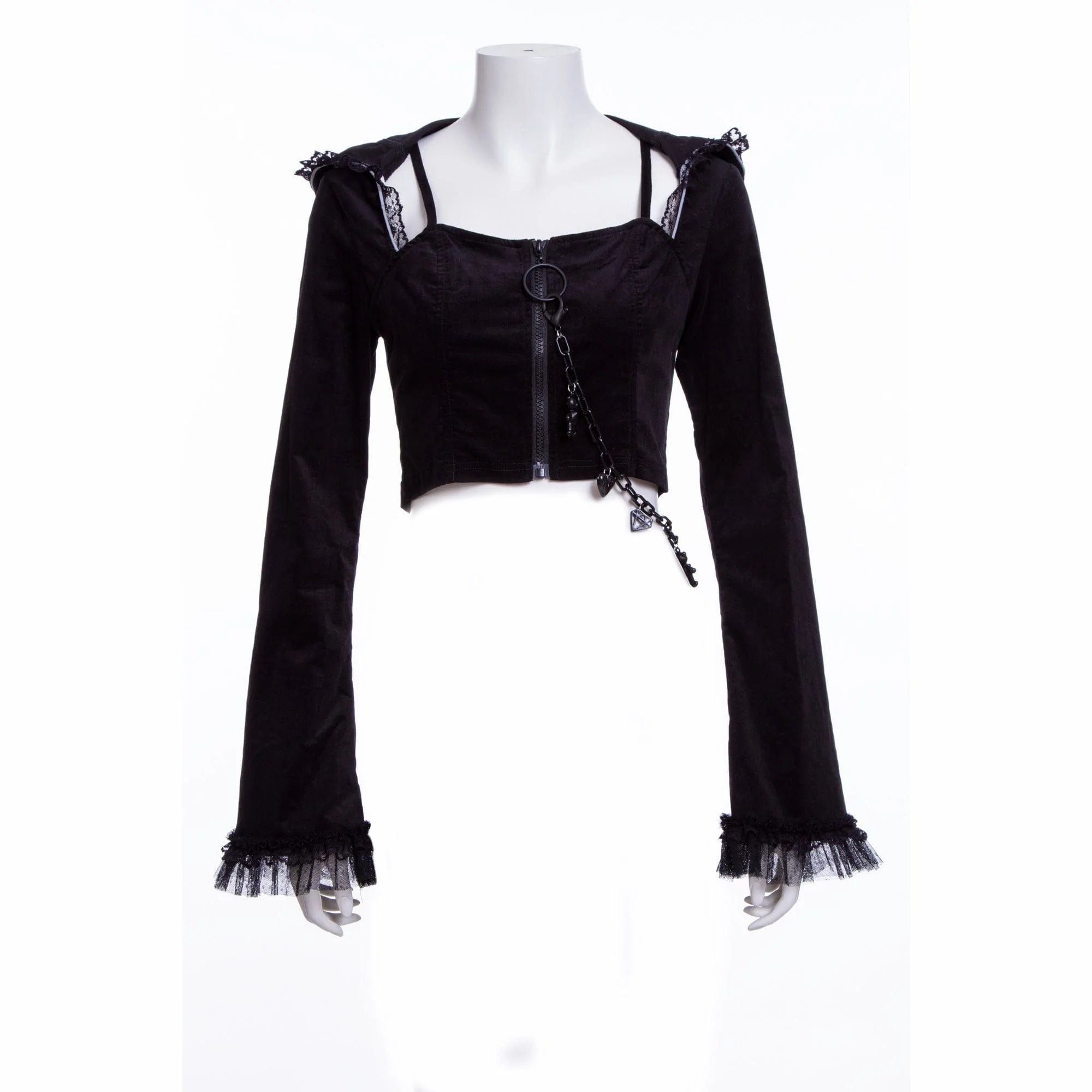 RNG Women's Grunge Lace Splice Jacket with Hood Black