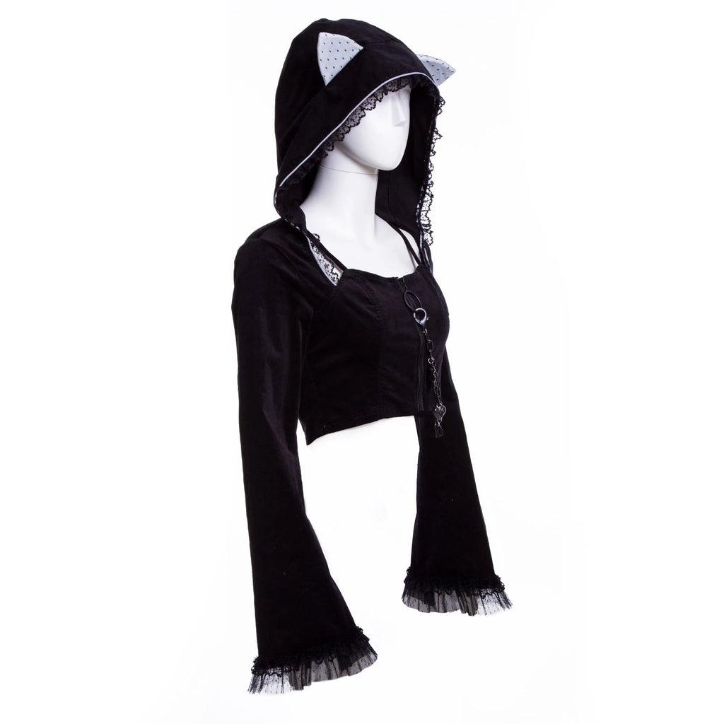 RNG Women's Grunge Lace Splice Jacket with Hood Black