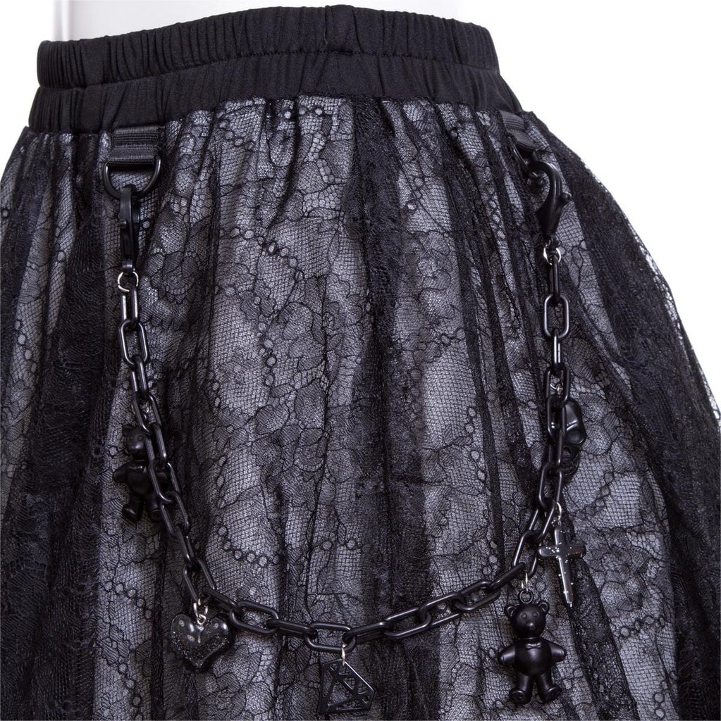 RNG Women's Grunge Layered Lace Skirt with Chain