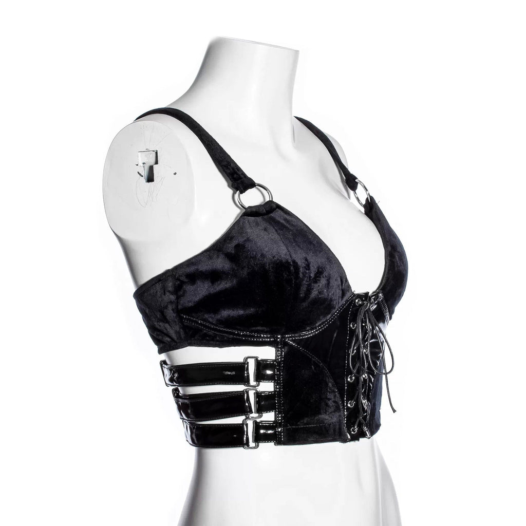 RNG Women's Punk Buckle Velvet Splice Faux Leather Vest