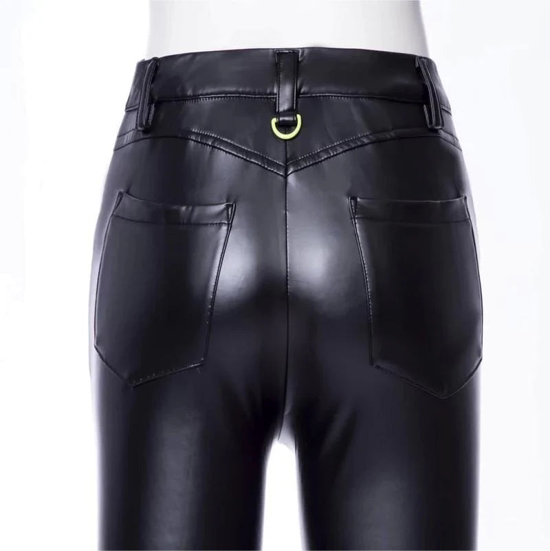 RNG Women's Punk Contrast Color Faux Leather Leggings