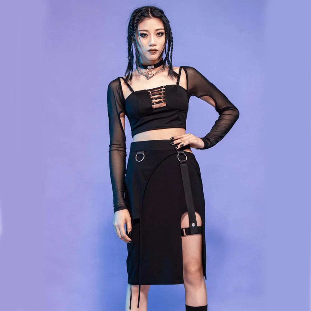 RNG Women's Punk Cutout Irrregular Skirt