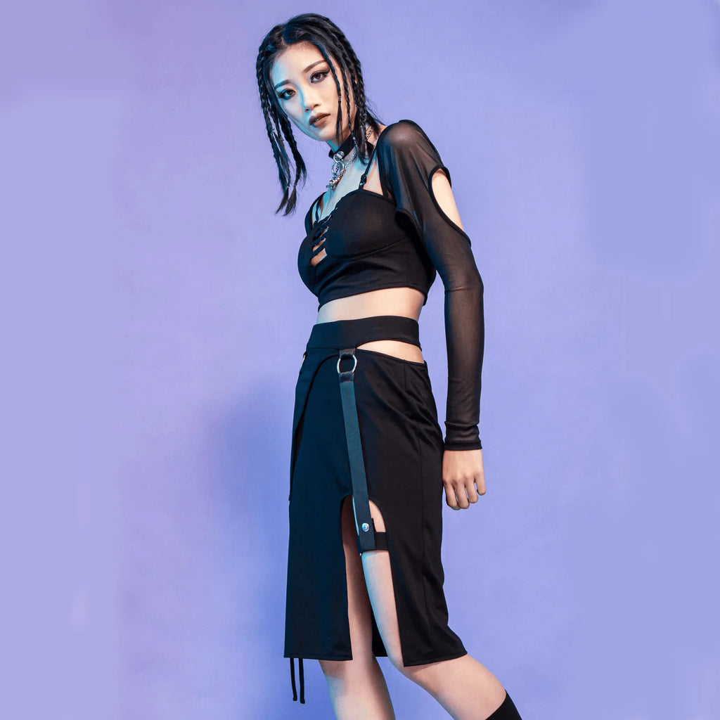 RNG Women's Punk Cutout Irrregular Skirt