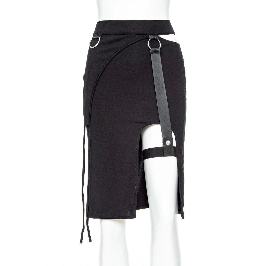 RNG Women's Punk Cutout Irrregular Skirt