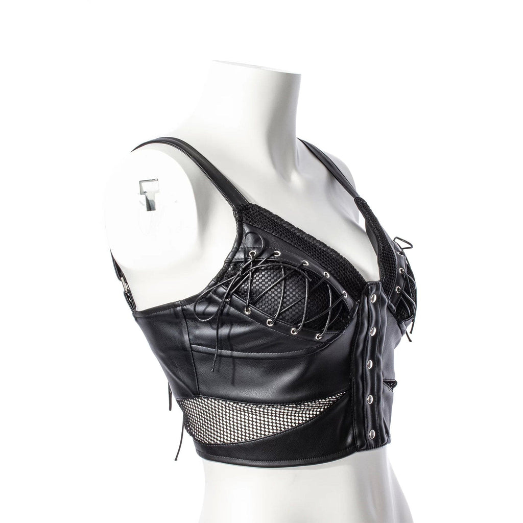 RNG Women's Punk Mesh Splice Faux Leather Vest