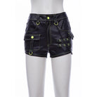 RNG Women's Punk Multi-Pocket Faux Leather Shorts